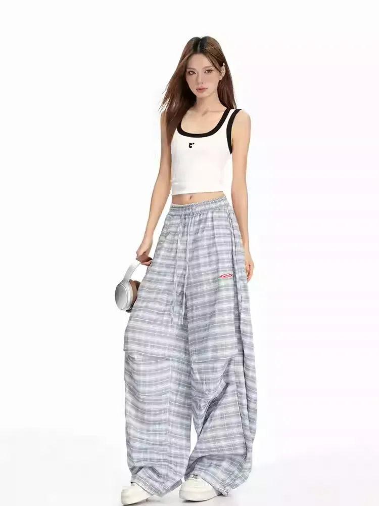 Lazy Drawstring Pleated Checkered Pants-korean-fashion-Pants-Lazy's Closet-OH Garments