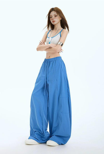 Lazy Drawstring Pleated Wide Leg Pants-korean-fashion-Pants-Lazy's Closet-OH Garments