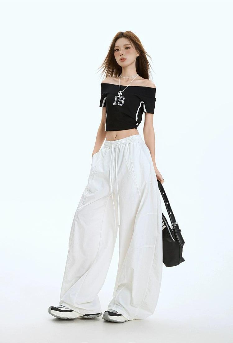 Lazy Drawstring Pleated Wide Leg Pants-korean-fashion-Pants-Lazy's Closet-OH Garments