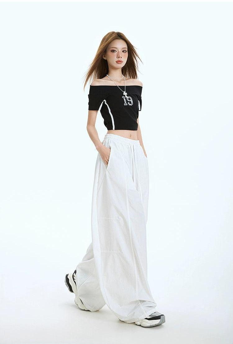 Lazy Drawstring Pleated Wide Leg Pants-korean-fashion-Pants-Lazy's Closet-OH Garments