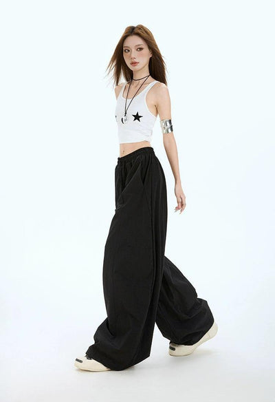 Lazy Drawstring Pleated Wide Leg Pants-korean-fashion-Pants-Lazy's Closet-OH Garments