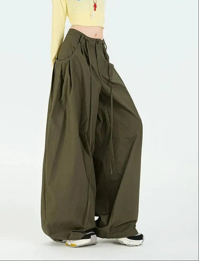 Lazy Drawstring Quick Dry Pleats Pants-korean-fashion-Pants-Lazy's Closet-OH Garments