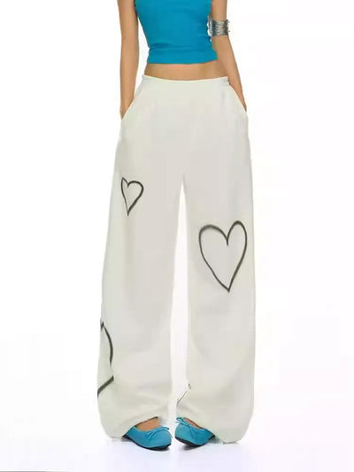Lazy Elastic Waist Graffiti Heart Sweatpants-korean-fashion-Pants-Lazy's Closet-OH Garments