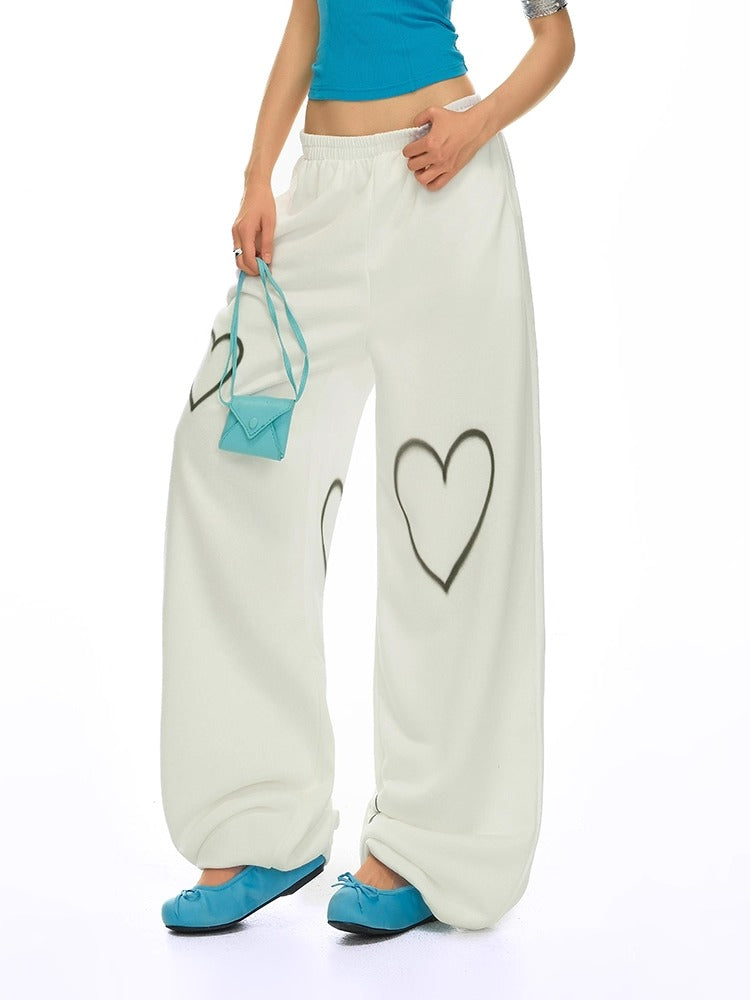 Lazy Elastic Waist Graffiti Heart Sweatpants-korean-fashion-Pants-Lazy's Closet-OH Garments