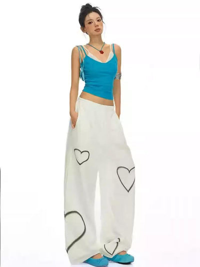 Lazy Elastic Waist Graffiti Heart Sweatpants-korean-fashion-Pants-Lazy's Closet-OH Garments
