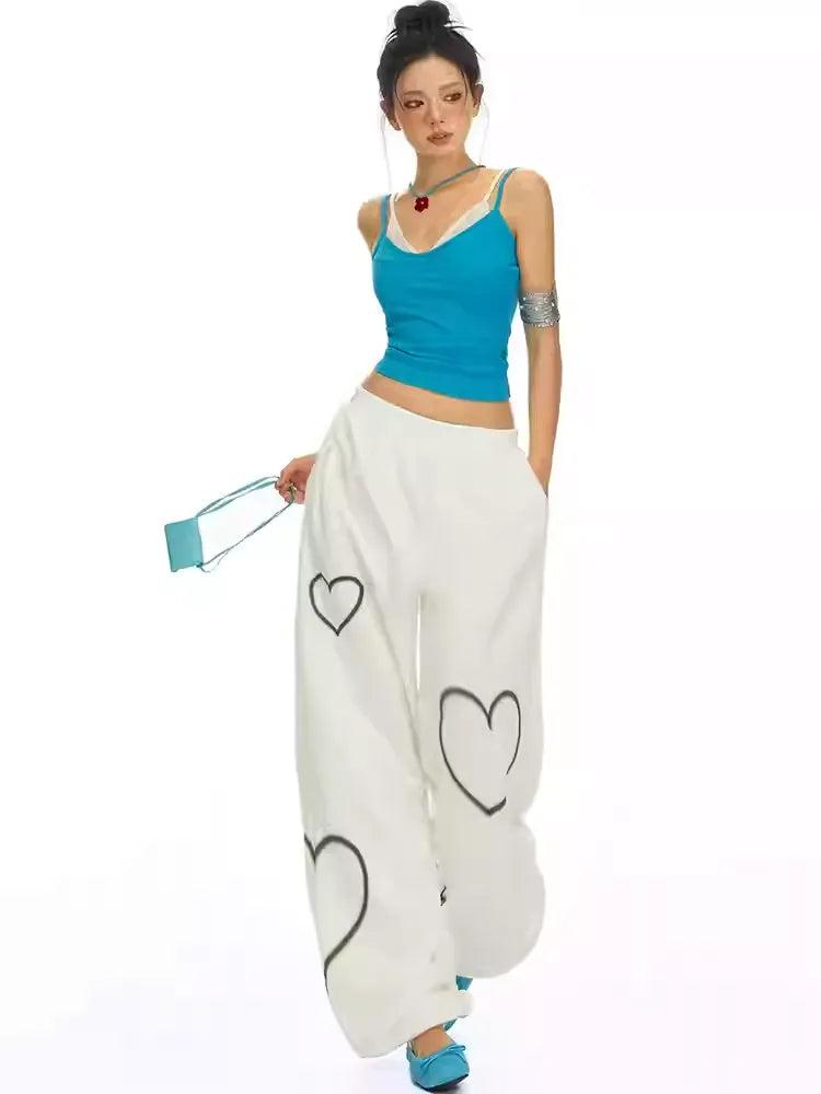 Lazy Elastic Waist Graffiti Heart Sweatpants-korean-fashion-Pants-Lazy's Closet-OH Garments