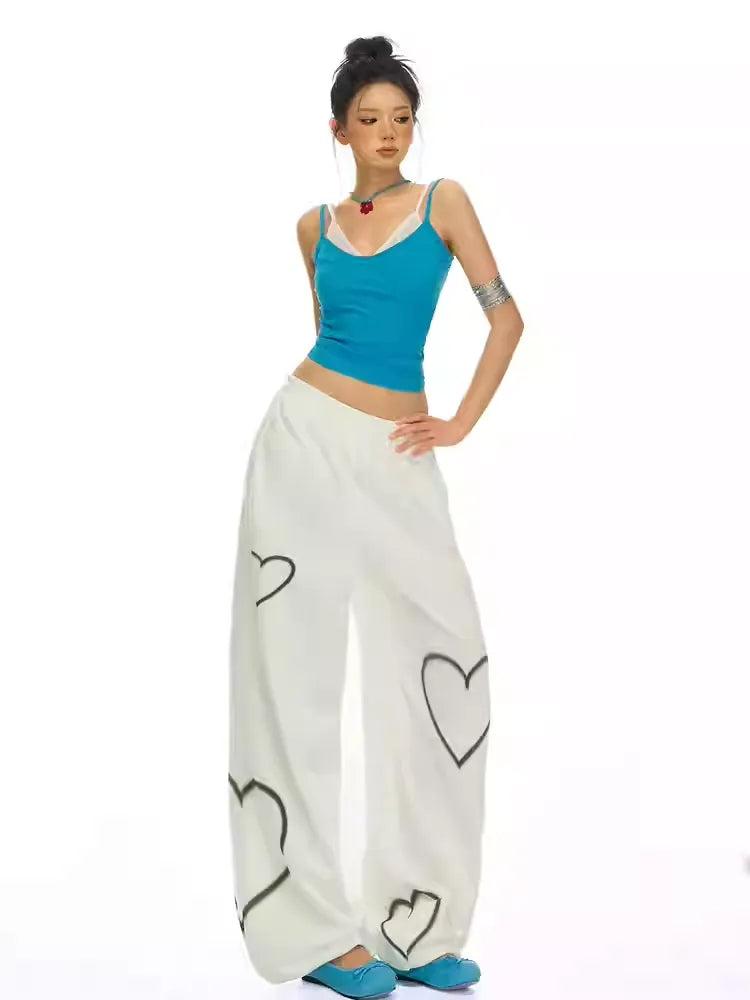 Lazy Elastic Waist Graffiti Heart Sweatpants-korean-fashion-Pants-Lazy's Closet-OH Garments