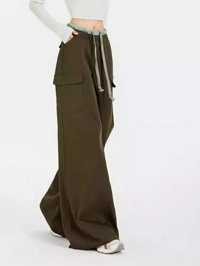 Lazy Elastic Waist Multi-Pocket Cargo Pants-korean-fashion-Pants-Lazy's Closet-OH Garments