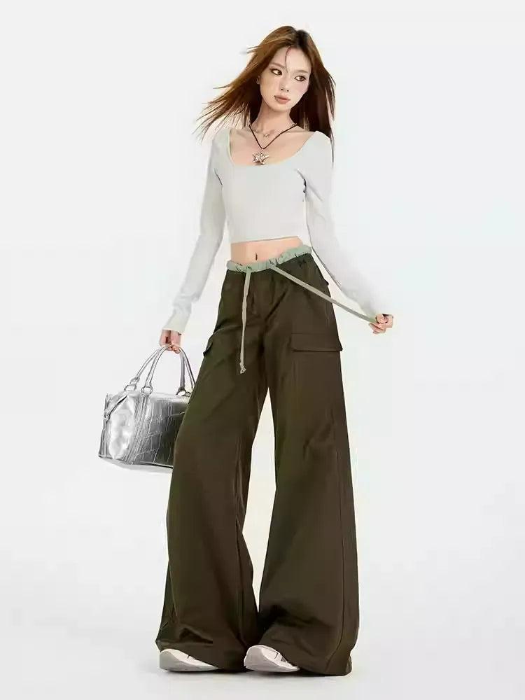 Lazy Elastic Waist Multi-Pocket Cargo Pants-korean-fashion-Pants-Lazy's Closet-OH Garments
