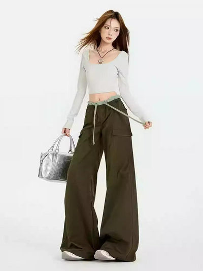Lazy Elastic Waist Multi-Pocket Cargo Pants-korean-fashion-Pants-Lazy's Closet-OH Garments