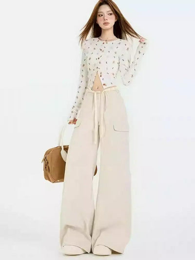 Lazy Elastic Waist Multi-Pocket Cargo Pants-korean-fashion-Pants-Lazy's Closet-OH Garments