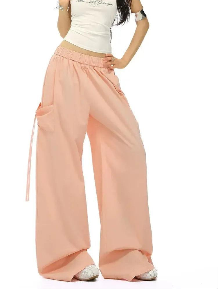 Lazy Elastic Waist Tie Pocket Pants-korean-fashion-Pants-Lazy's Closet-OH Garments