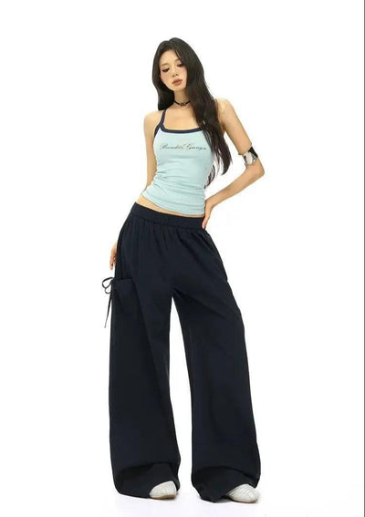 Lazy Elastic Waist Tie Pocket Pants-korean-fashion-Pants-Lazy's Closet-OH Garments