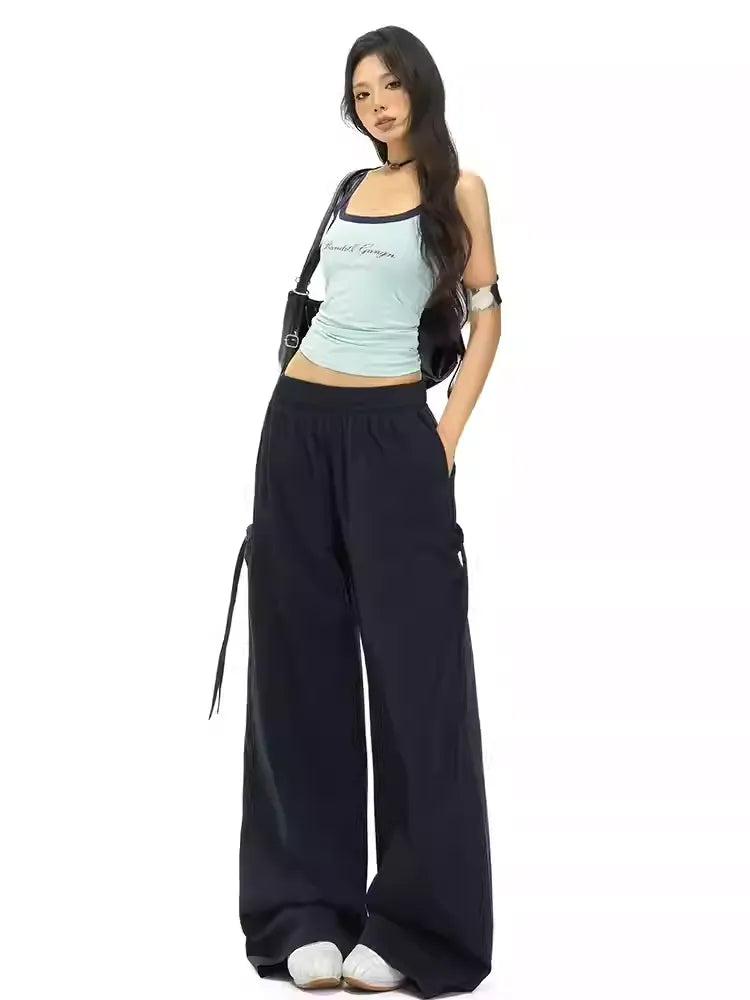 Lazy Elastic Waist Tie Pocket Pants-korean-fashion-Pants-Lazy's Closet-OH Garments