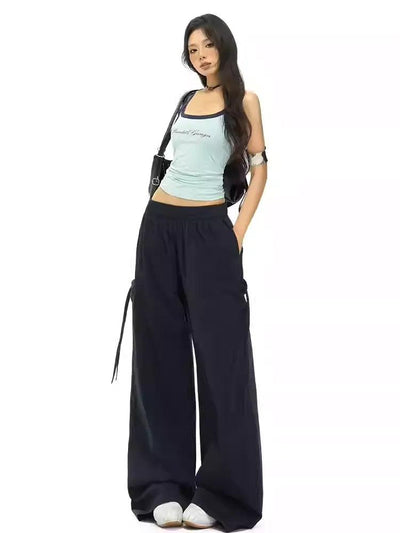 Lazy Elastic Waist Tie Pocket Pants-korean-fashion-Pants-Lazy's Closet-OH Garments