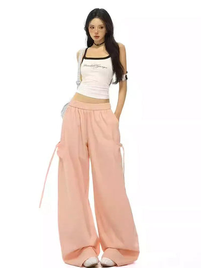 Lazy Elastic Waist Tie Pocket Pants-korean-fashion-Pants-Lazy's Closet-OH Garments