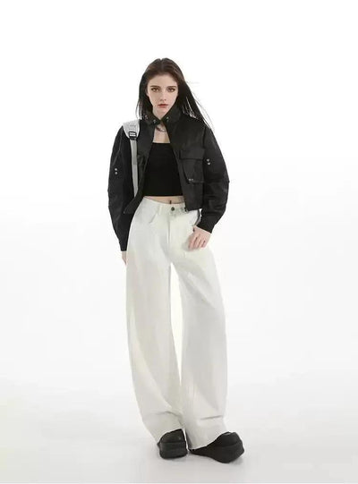 Lazy Embossed Pocket Cropped Moto Jacket-korean-fashion-Jacket-Lazy's Closet-OH Garments