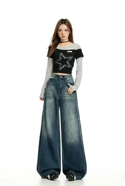 Lazy Fade Highlight Wide Leg Jeans-korean-fashion-Jeans-Lazy's Closet-OH Garments