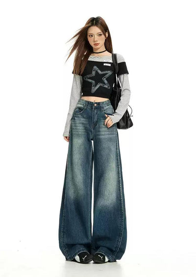 Lazy Fade Highlight Wide Leg Jeans-korean-fashion-Jeans-Lazy's Closet-OH Garments