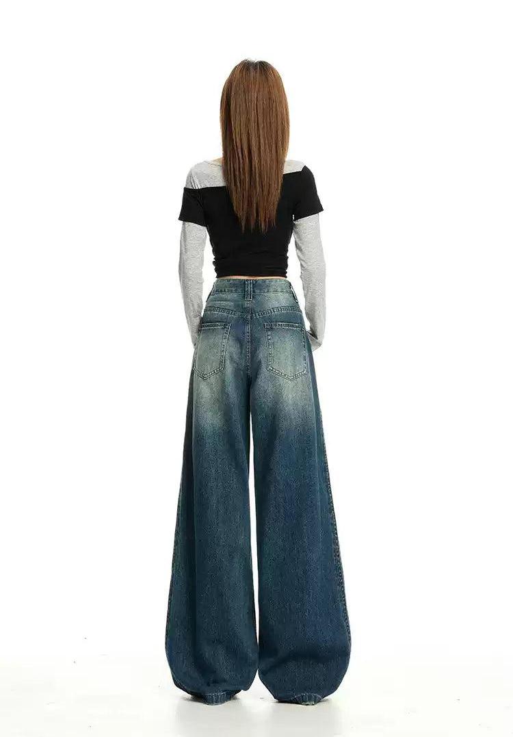 Lazy Fade Highlight Wide Leg Jeans-korean-fashion-Jeans-Lazy's Closet-OH Garments