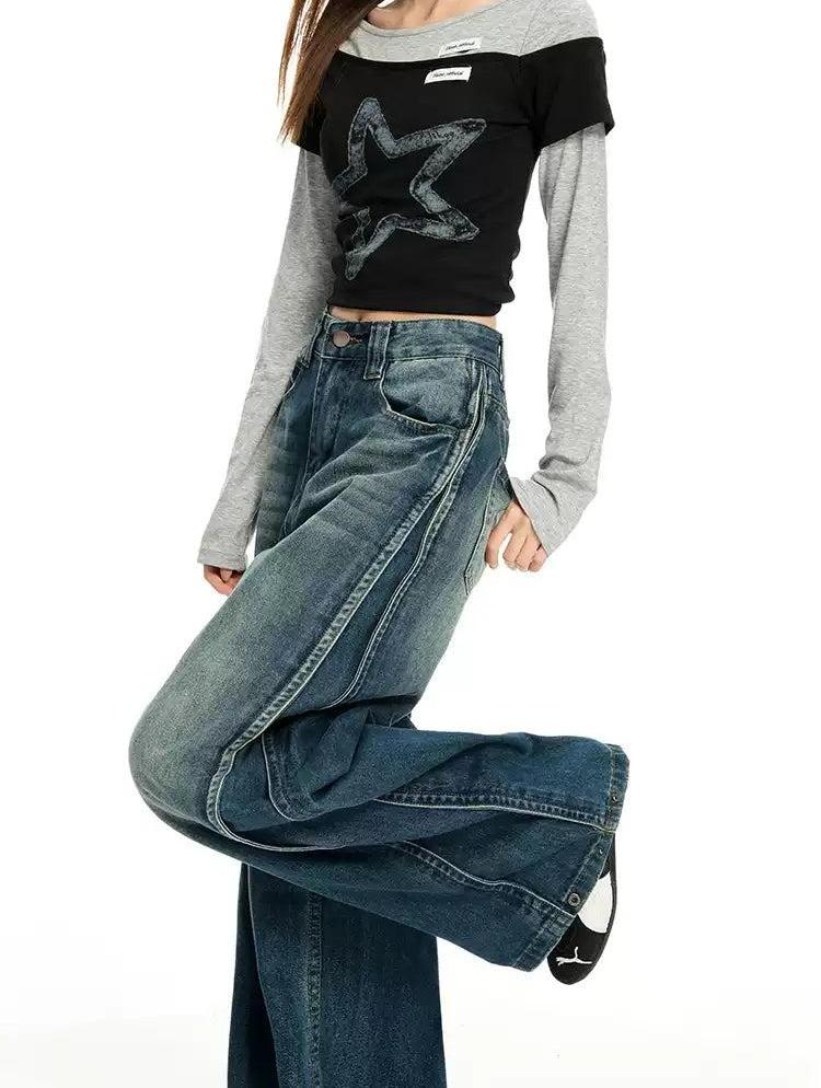 Lazy Fade Highlight Wide Leg Jeans-korean-fashion-Jeans-Lazy's Closet-OH Garments