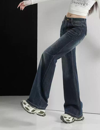 Lazy Faded Detail Flared Jeans-korean-fashion-Jeans-Lazy's Closet-OH Garments