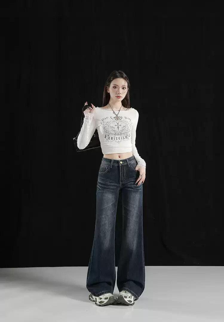 Lazy Faded Detail Flared Jeans-korean-fashion-Jeans-Lazy's Closet-OH Garments