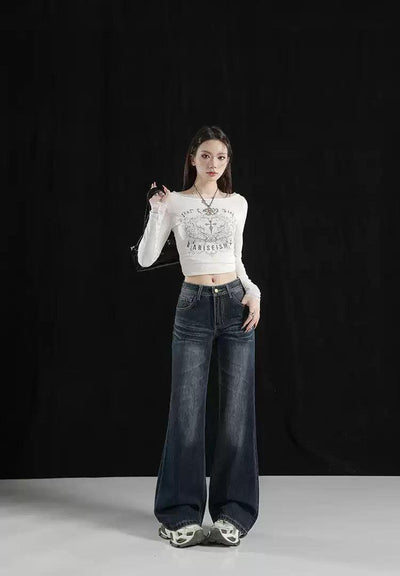 Lazy Faded Detail Flared Jeans-korean-fashion-Jeans-Lazy's Closet-OH Garments