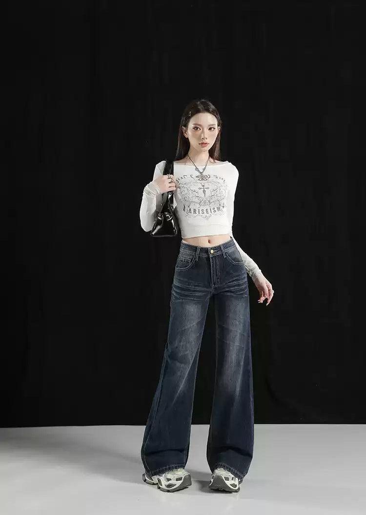 Lazy Faded Detail Flared Jeans-korean-fashion-Jeans-Lazy's Closet-OH Garments