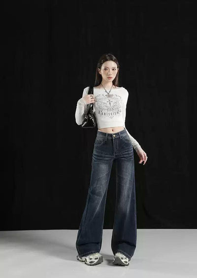 Lazy Faded Detail Flared Jeans-korean-fashion-Jeans-Lazy's Closet-OH Garments