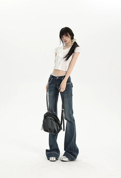 Lazy Faded Low Waist Flared Jeans-korean-fashion-Jeans-Lazy's Closet-OH Garments