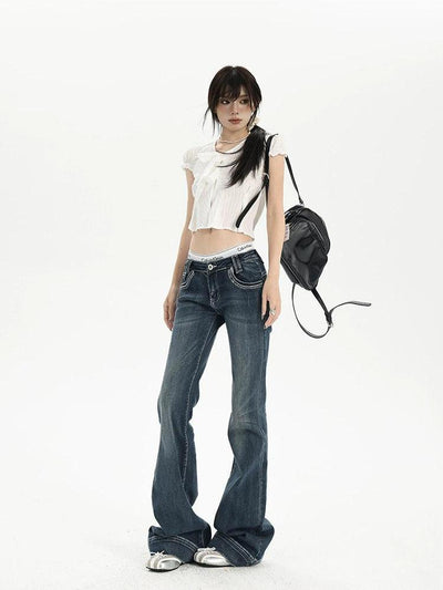 Lazy Faded Low Waist Flared Jeans-korean-fashion-Jeans-Lazy's Closet-OH Garments