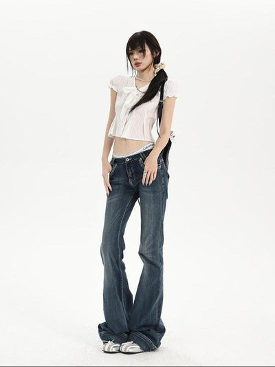 Lazy Faded Low Waist Flared Jeans-korean-fashion-Jeans-Lazy's Closet-OH Garments