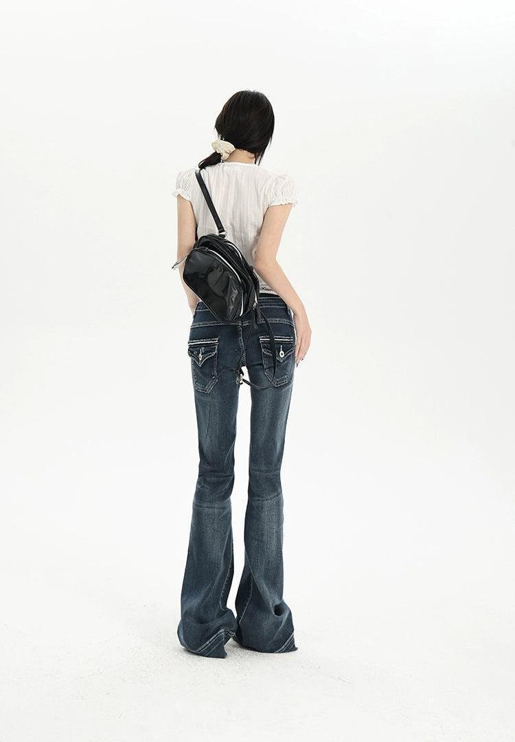 Lazy Faded Low Waist Flared Jeans-korean-fashion-Jeans-Lazy's Closet-OH Garments