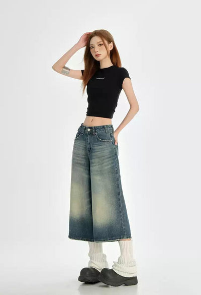 Lazy Faded Mid-Length Denim Shorts-korean-fashion-Shorts-Lazy's Closet-OH Garments