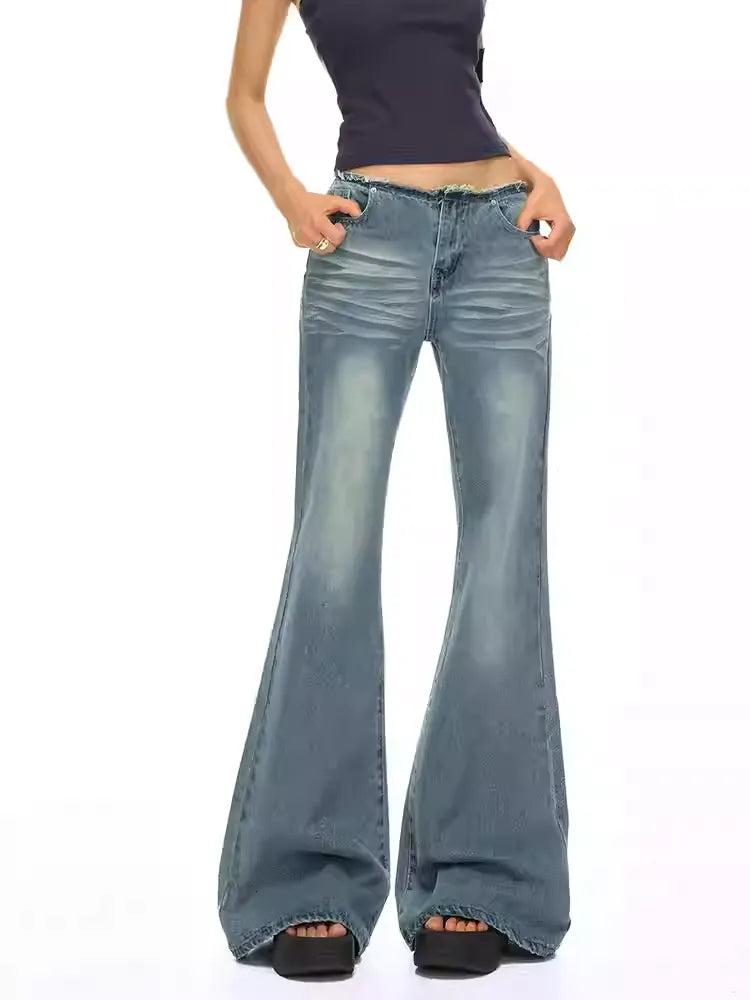 Lazy Faded Raw Edge Flared Jeans-korean-fashion-Jeans-Lazy's Closet-OH Garments