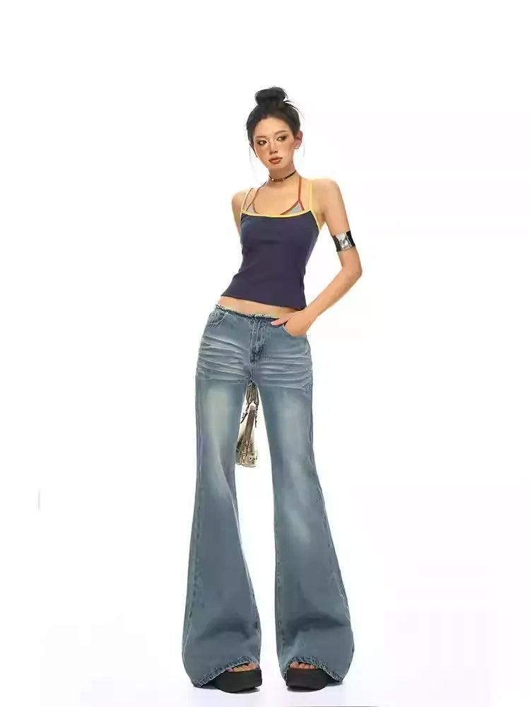 Lazy Faded Raw Edge Flared Jeans-korean-fashion-Jeans-Lazy's Closet-OH Garments