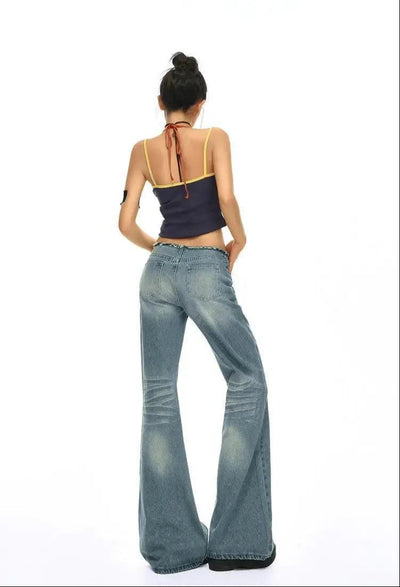Lazy Faded Raw Edge Flared Jeans-korean-fashion-Jeans-Lazy's Closet-OH Garments