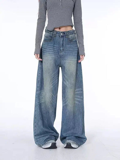 Lazy Faded Scratched Wide Fit Jeans-korean-fashion-Jeans-Lazy's Closet-OH Garments