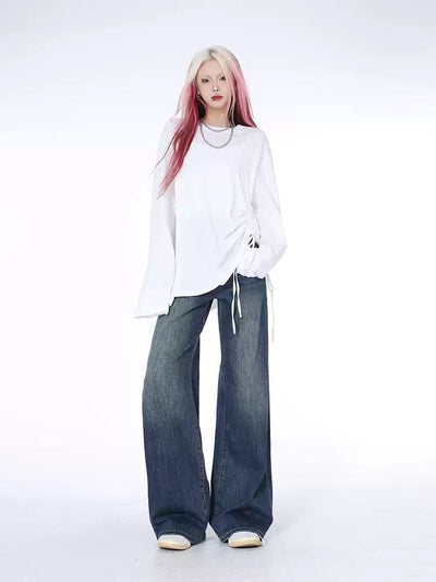 Lazy Faded Straight Leg Jeans-korean-fashion-Jeans-Lazy's Closet-OH Garments