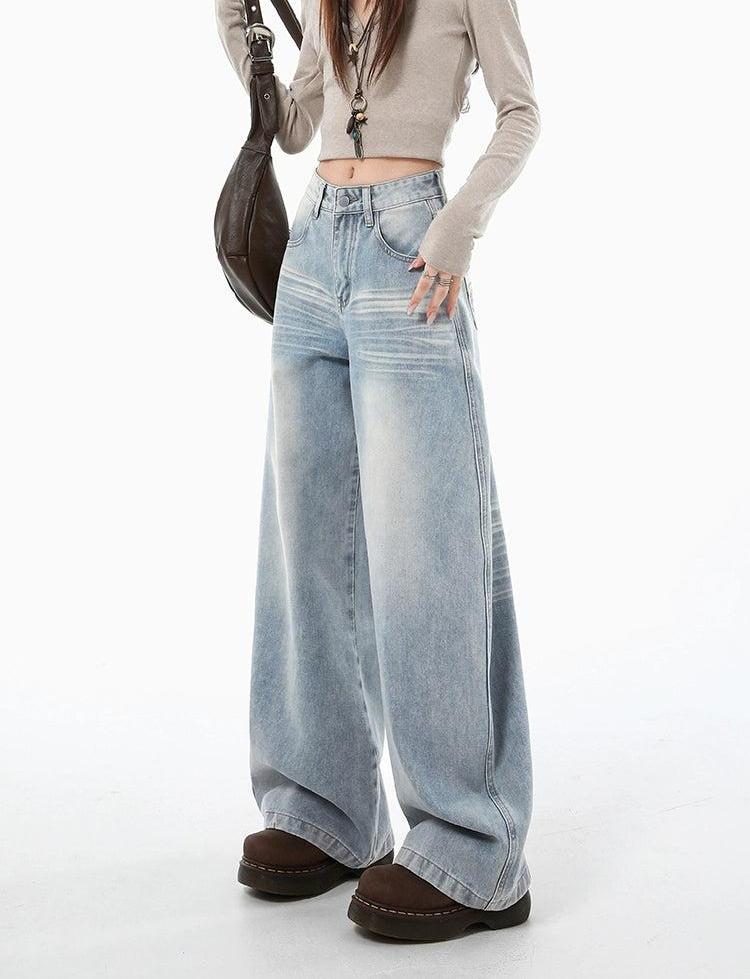 Lazy Faded Whiskers Lines Jeans-korean-fashion-Jeans-Lazy's Closet-OH Garments