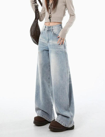 Lazy Faded Whiskers Lines Jeans-korean-fashion-Jeans-Lazy's Closet-OH Garments