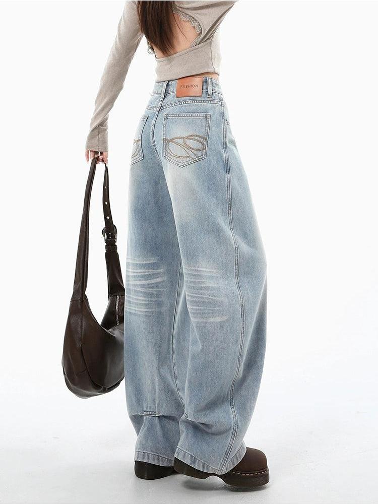 Lazy Faded Whiskers Lines Jeans-korean-fashion-Jeans-Lazy's Closet-OH Garments