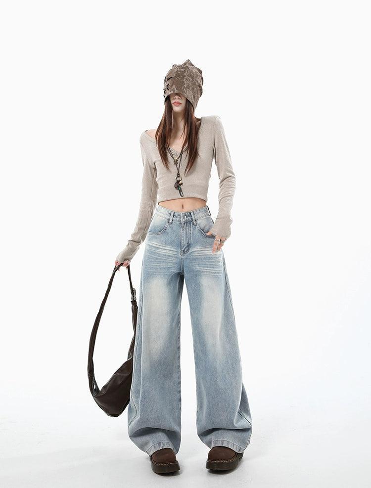 Lazy Faded Whiskers Lines Jeans-korean-fashion-Jeans-Lazy's Closet-OH Garments