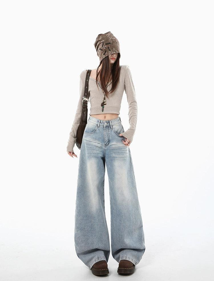 Lazy Faded Whiskers Lines Jeans-korean-fashion-Jeans-Lazy's Closet-OH Garments