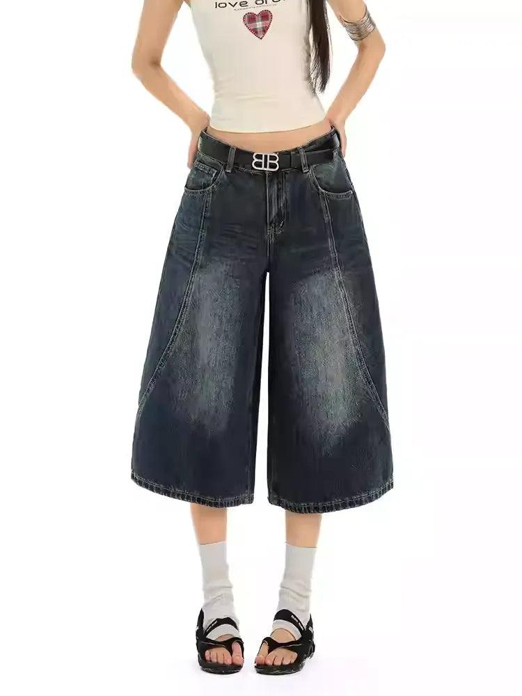 Lazy Faded Wide Leg Denim Shorts-korean-fashion-Shorts-Lazy's Closet-OH Garments