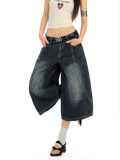 Lazy Faded Wide Leg Denim Shorts-korean-fashion-Shorts-Lazy's Closet-OH Garments