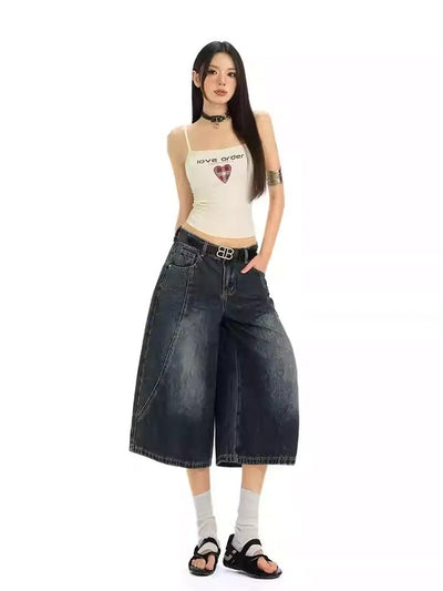 Lazy Faded Wide Leg Denim Shorts-korean-fashion-Shorts-Lazy's Closet-OH Garments