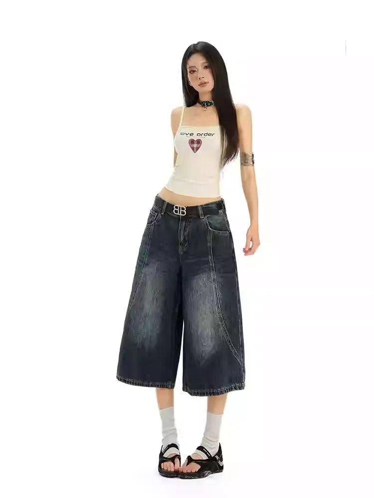 Lazy Faded Wide Leg Denim Shorts-korean-fashion-Shorts-Lazy's Closet-OH Garments