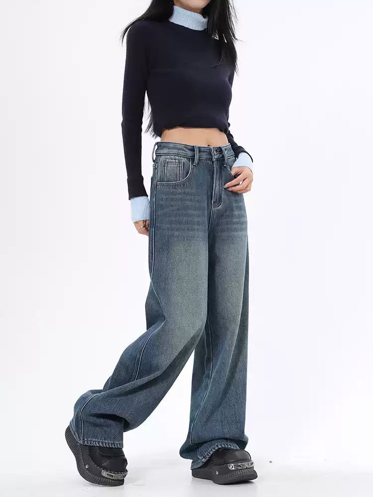 Lazy Faded Wide Leg Jeans-korean-fashion-Jeans-Lazy's Closet-OH Garments